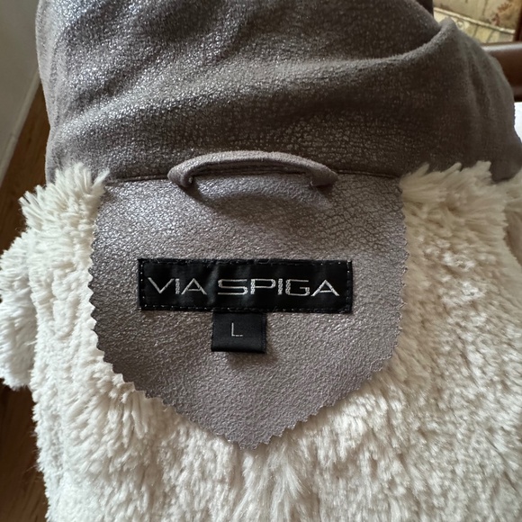 Via Spiga Metallic Moto Vegan Fur-lined Jacket Sz L - Picture 8 of 9